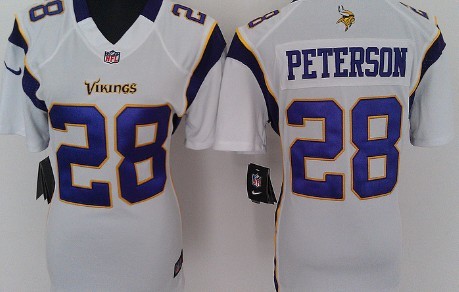Minnesota Vikings 28 Adrian Peterson White Game Womens Team Nike Jerseys